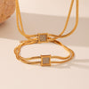 Fashion Jewelry Stainless Steel Square Inlaid Zircon Rhinestone Doublelayer Necklace Bracelet For Women