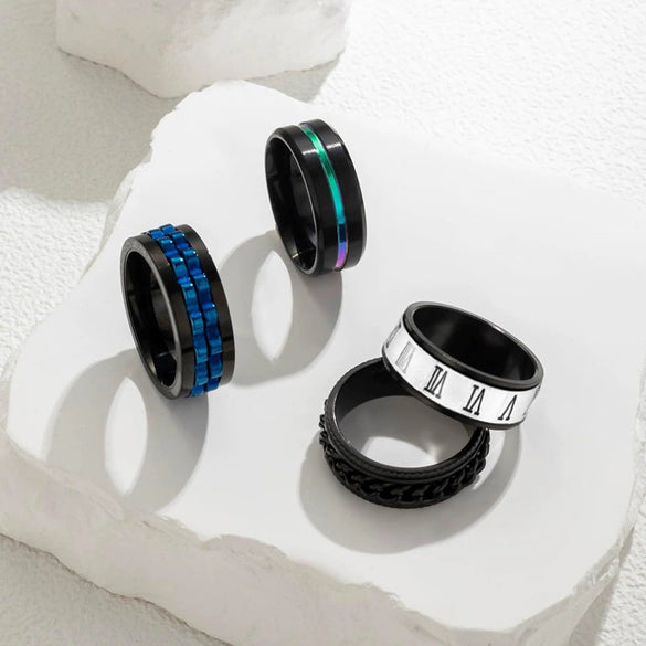 Fashion Jewelry Titanium Steel Ring Geometric Style Electroplated Black Frosted Rotating Decompression Unisex