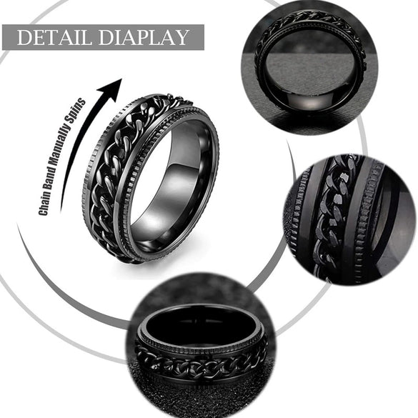 Fashion Jewelry Titanium Steel Ring Geometric Style Electroplated Black Frosted Rotating Decompression Unisex