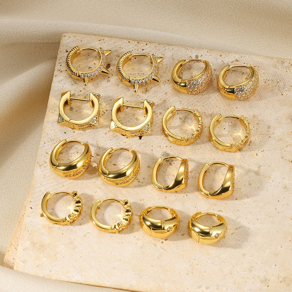 Fashion Jewelry Unisex Stainless Steel Gold Geometric Zircon Earrings With Electroplating