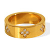Fashion Jewelry Women's Fourleaf Clover Zircon 316L Stainless Steel Ring With Geometric Style And Electroplating