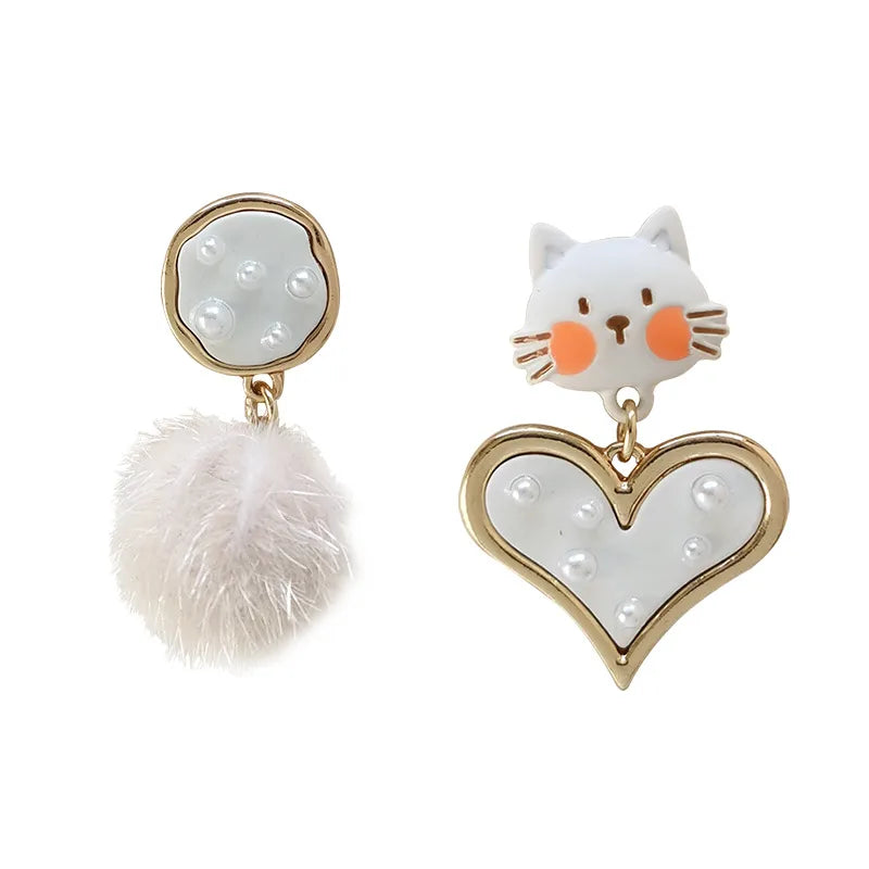 Fashion Kitten Heart Hair Ball Earrings Fashion Sweet And Cute Small Fresh Earrings