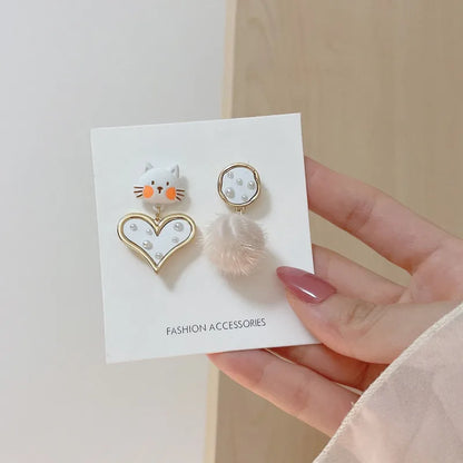 Fashion Kitten Heart Hair Ball Earrings Fashion Sweet And Cute Small Fresh Earrings