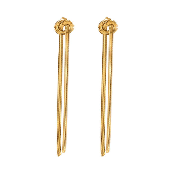 Fashion Knot Tassel Earrings With Snake Chain And Long Tassel Light Luxury Women's Stainless Steel Jewelry Geometric Shape Pvd Furnace Vacuum Real Gold Plated