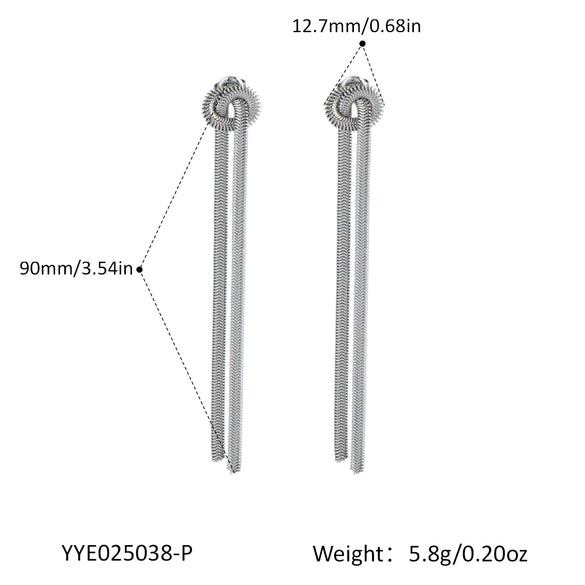 Fashion Knot Tassel Earrings With Snake Chain And Long Tassel Light Luxury Women's Stainless Steel Jewelry Geometric Shape Pvd Furnace Vacuum Real Gold Plated