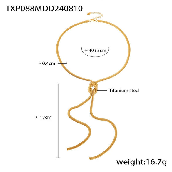 Fashion Knotted Tassel Snake Chain Long Necklace And Earrings Set Titanium Steel Electroplated With Gold