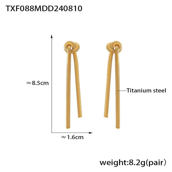Fashion Knotted Tassel Snake Chain Long Necklace And Earrings Set Titanium Steel Electroplated With Gold
