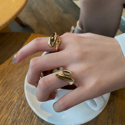 Fashion Korean Glossy Irregular Copper Gold-plated Opening Adjustable Ring Female