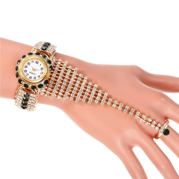 Fashion Ladies Alloy Claw Chain Ring Set Wrist Watch With Round Dial
