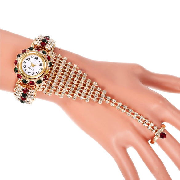 Fashion Ladies Alloy Claw Chain Ring Set Wrist Watch With Round Dial
