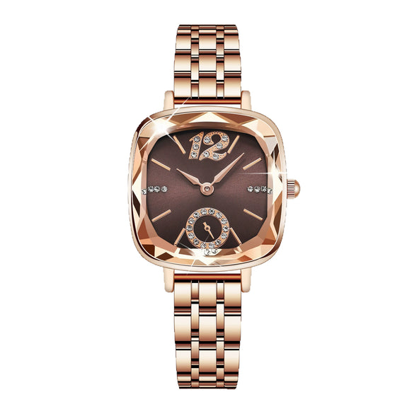 Fashion Ladies Alloy Quartz Round Dial Star Flower Diamond Bracelet Watch