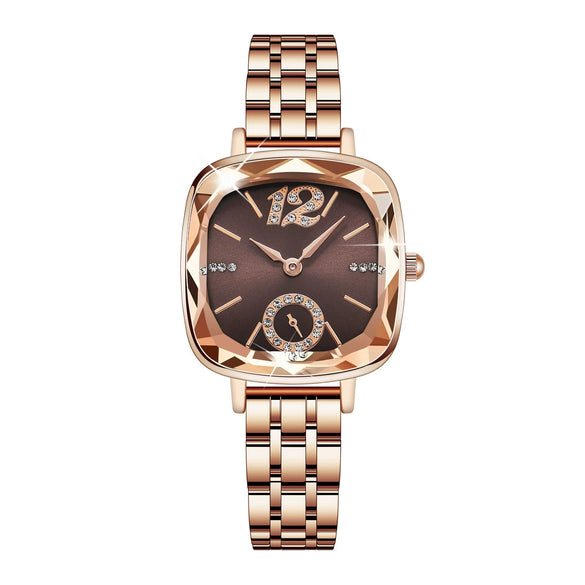 Fashion Ladies Alloy Quartz Round Dial Star Flower Diamond Bracelet Watch