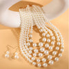 Fashion Ladies Jewelry Set With Multilayer Imitation Pearl Necklace And Earrings