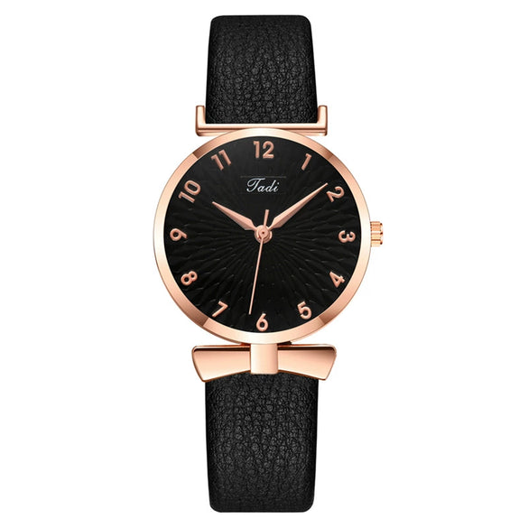 Fashion Ladies Quartz Watch With Metal Case Imitation Leather Strap And Round Dial