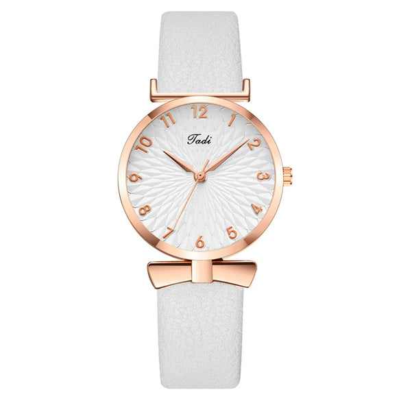 Fashion Ladies Quartz Watch With Metal Case Imitation Leather Strap And Round Dial