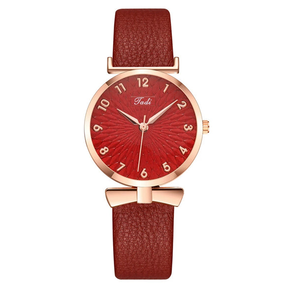 Fashion Ladies Quartz Watch With Metal Case Imitation Leather Strap And Round Dial