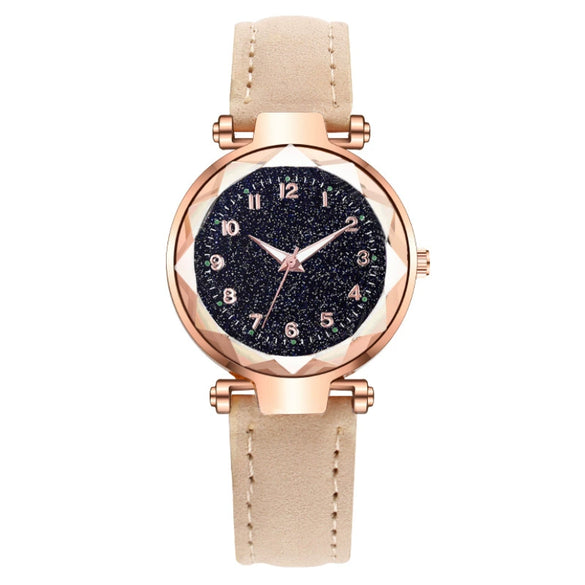Fashion Ladies Watch Alloy Case Leather Strap Round Dial