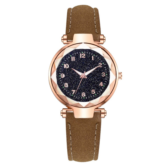 Fashion Ladies Watch Alloy Case Leather Strap Round Dial
