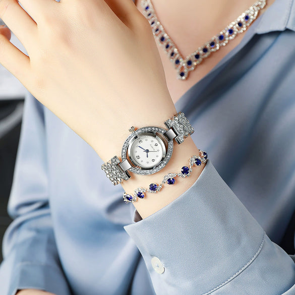 Fashion Ladies Watch Alloy Stainless Steel Round Sapphire Rhinestone Jewelry