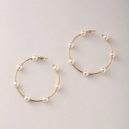 Fashion Large Circle Creative Retro Simple Inlaid Pearl Earrings Jewelry