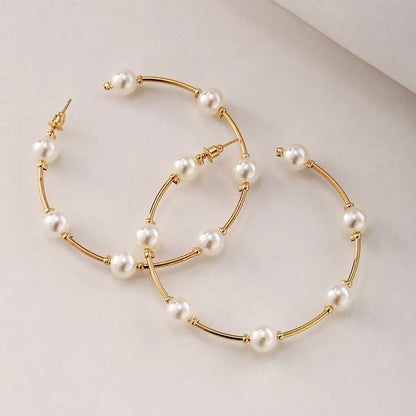 Fashion Large Circle Creative Retro Simple Inlaid Pearl Earrings Jewelry