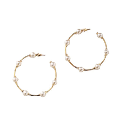 Fashion Large Circle Creative Retro Simple Inlaid Pearl Earrings Jewelry