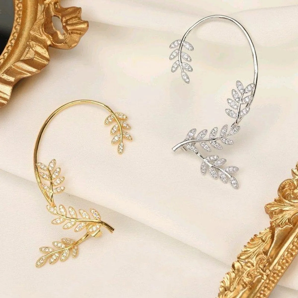 Fashion Leaf Alloy Plating Artificial Gemstones Women's Ear Clips