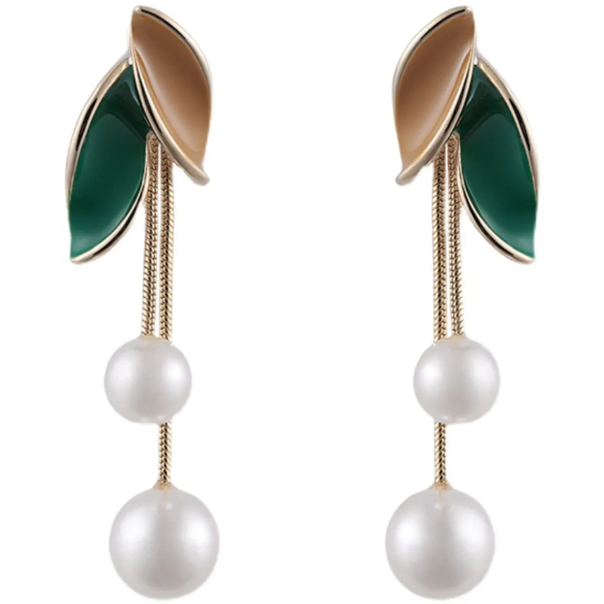 Fashion Leaf Alloy Splicing Artificial Pearls Dangling Earrings