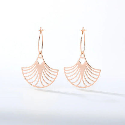 Fashion Leaf Fan-shaped Semi-circular Stainless Steel Earrings