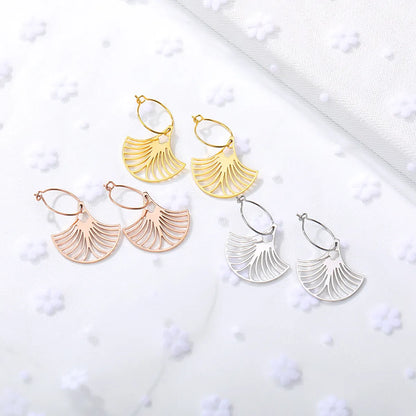 Fashion Leaf Fan-shaped Semi-circular Stainless Steel Earrings