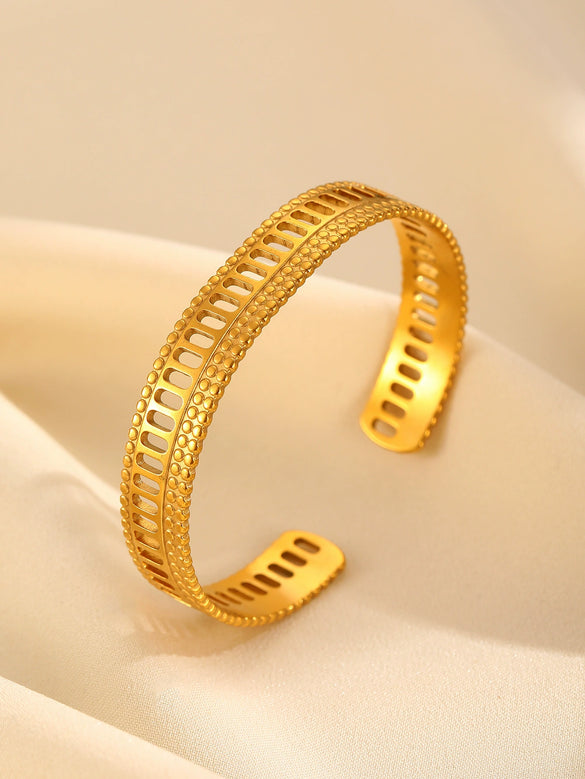 Fashion Leaf Flower Geometric Love Opening Stainless Steel Bracelet For Women With Electroplating