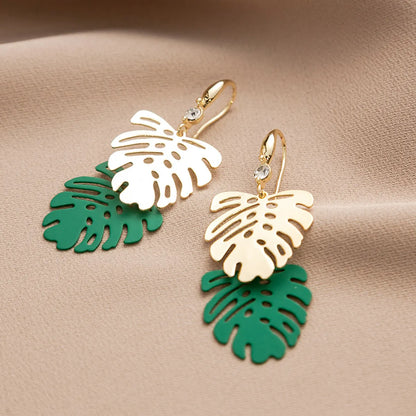 1 Pair Fashion Leaf Plating Iron Drop Earrings