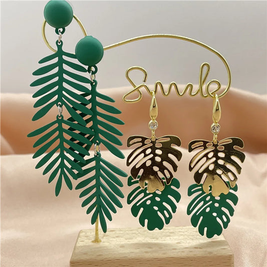 1 Pair Fashion Leaf Plating Iron Drop Earrings