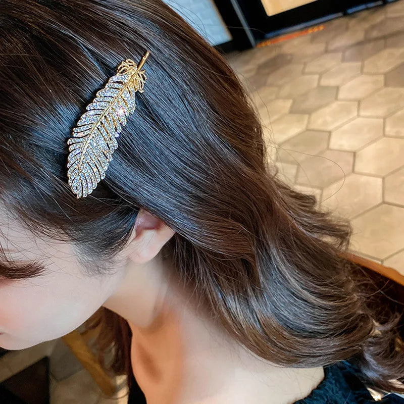 Fashion Leaf Rhinestone Metal Hair Clip 1 Piece