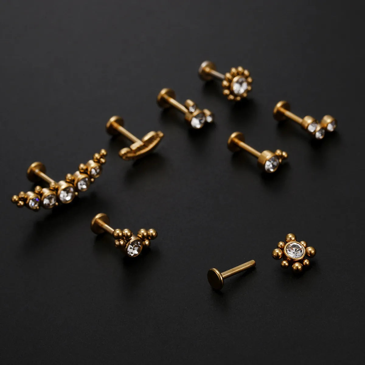 Fashion Leaf Round Stainless Steel Inlaid Zircon Eyebrow Nails Ear Studs 1 Piece