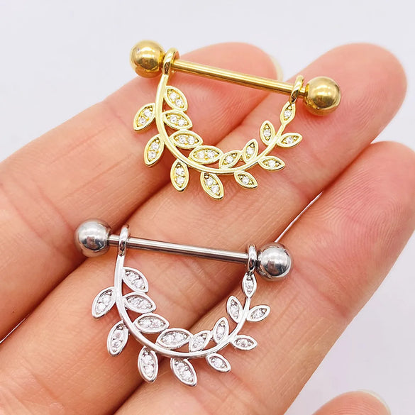 Fashion Leaf Star Wings Stainless Steel Inlaid Zircon Nipple Ring 1 Piece