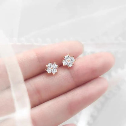 Fashion Leaf Sterling Silver Plating Rhinestones Ear Studs 1 Pair