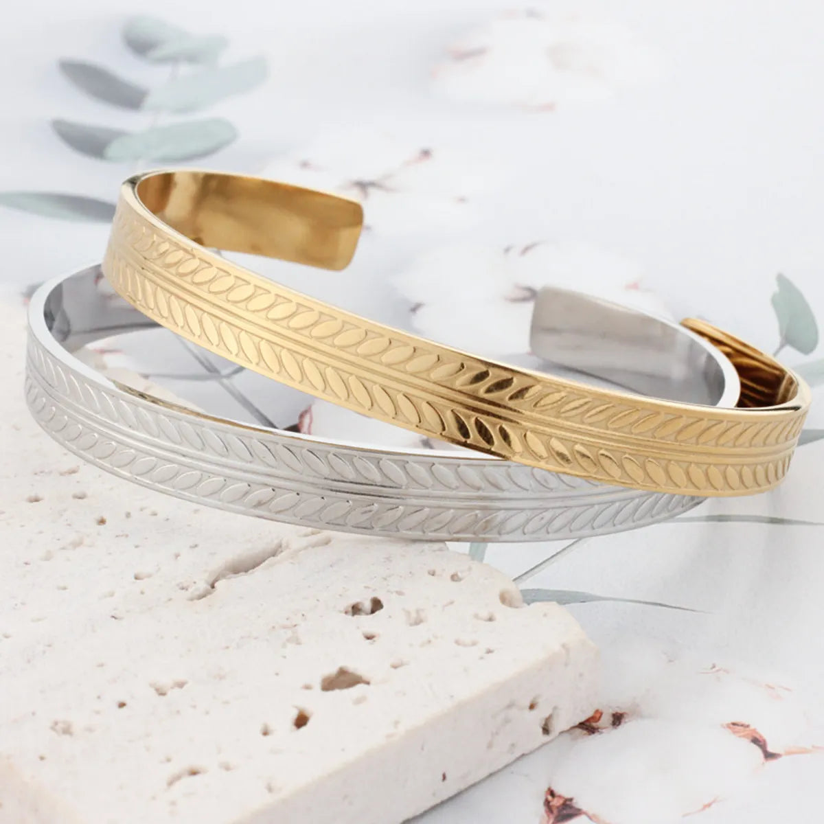 Fashion Leaf Titanium Steel Bangle