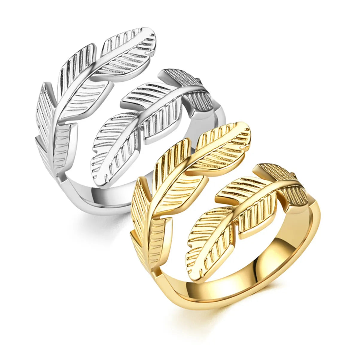 Fashion Leaf Titanium Steel Feather Open Ring