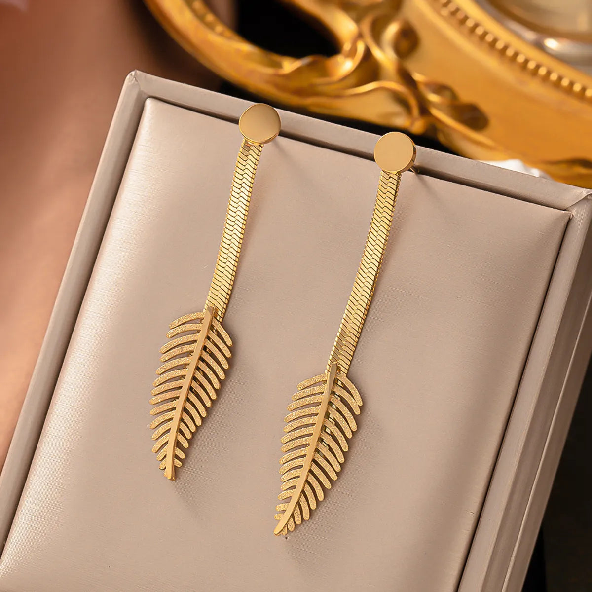 Fashion Leaf Titanium Steel Plating Drop Earrings 1 Pair