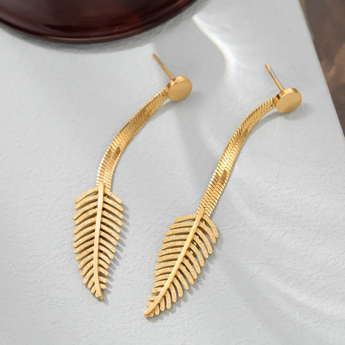 Fashion Leaf Titanium Steel Plating Drop Earrings 1 Pair