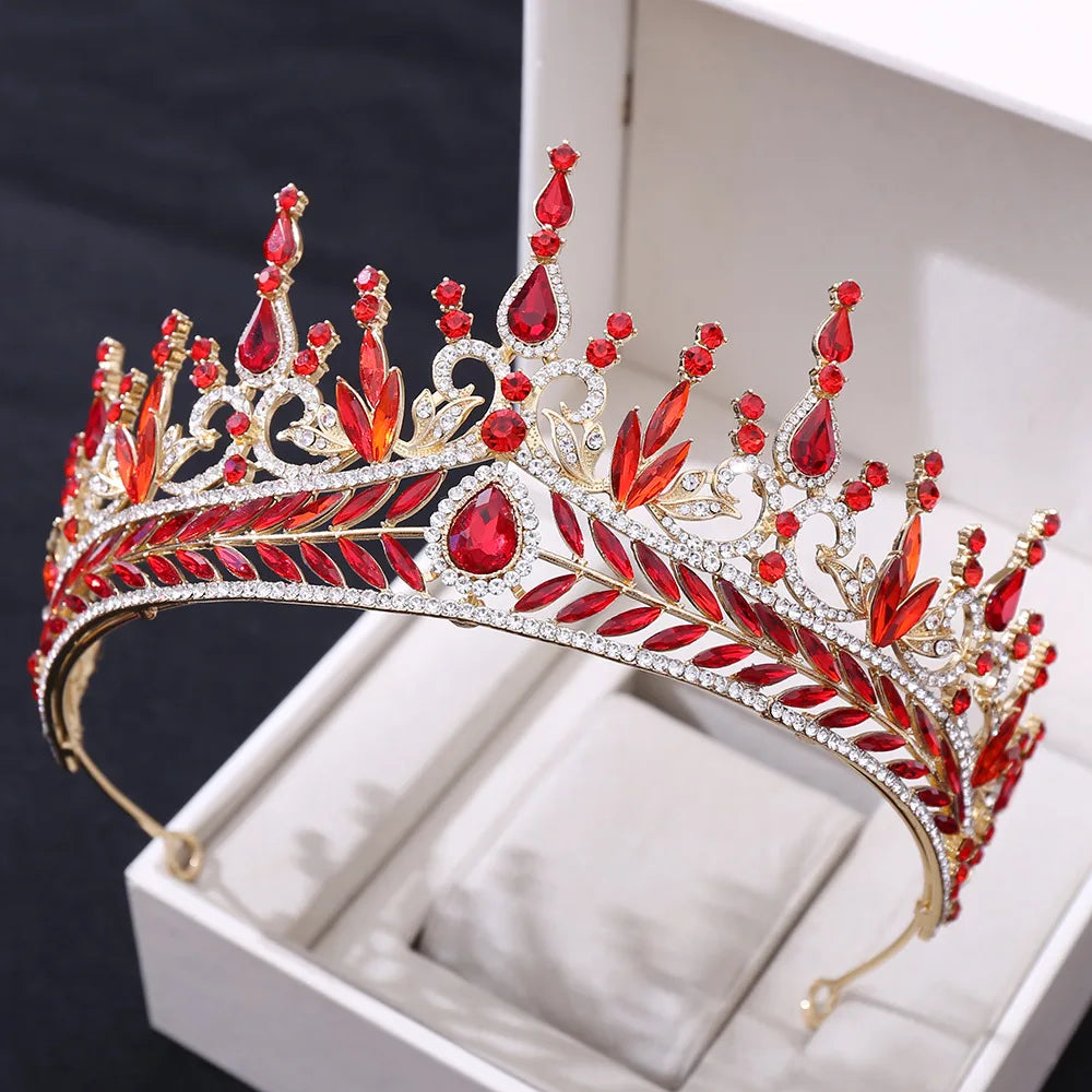 Fashion Leaf Water Droplets Crown Alloy Rhinestone Inlay Artificial Crystal Crown 1 Piece