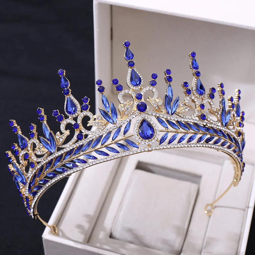 Fashion Leaf Water Droplets Crown Alloy Rhinestone Inlay Artificial Crystal Crown 1 Piece