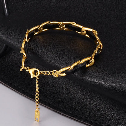 Fashion Leather Rope Titanium Steel Bracelet