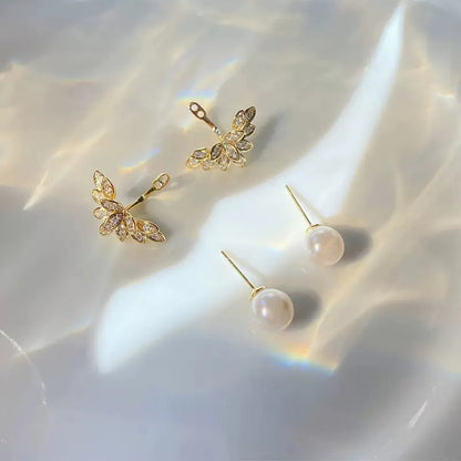 Fashion Leaves Alloy Inlay Rhinestones Pearl Women's Ear Studs 1 Pair