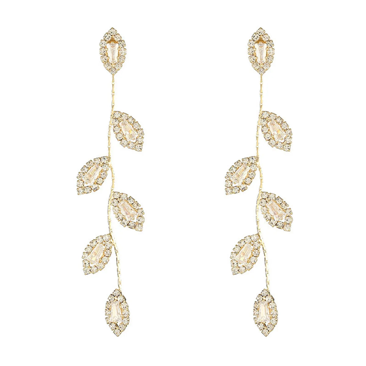 Fashion Leaves Copper Plating Inlay Zircon Drop Earrings 1 Pair