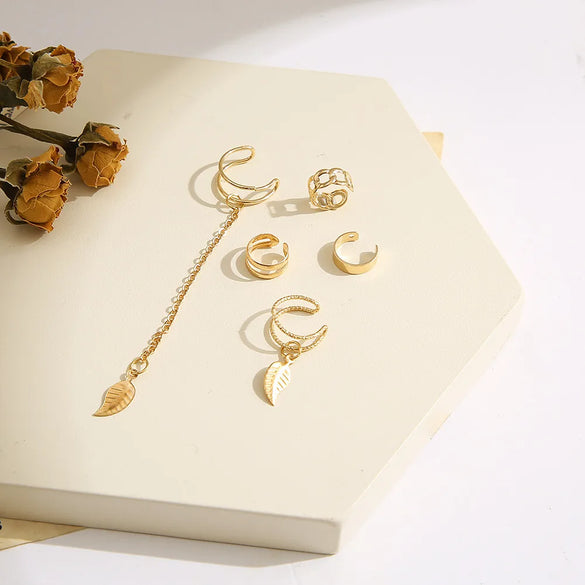 Fashion Leaves Ear Bone Clip 5-Piece Set Alloy Ear Clip