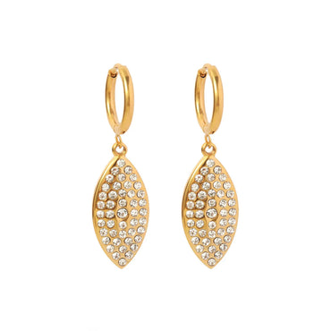 1 Pair Fashion Leaves Gold Plated 304 Stainless Steel Artificial Diamond Earrings