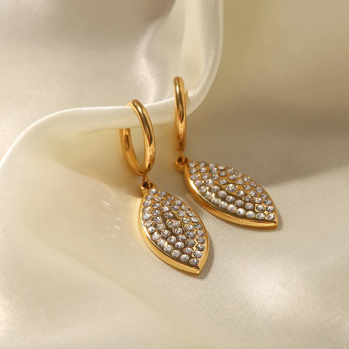 1 Pair Fashion Leaves Gold Plated 304 Stainless Steel Artificial Diamond Earrings