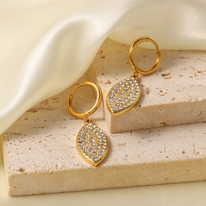 1 Pair Fashion Leaves Gold Plated 304 Stainless Steel Artificial Diamond Earrings